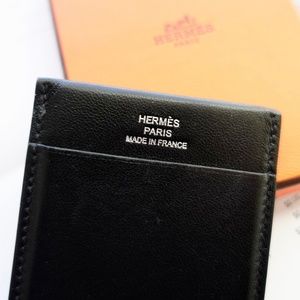 HERMES MC2 Gama Mens Card Case Wallet Black Noir Slim Compact + BOX + Receipt